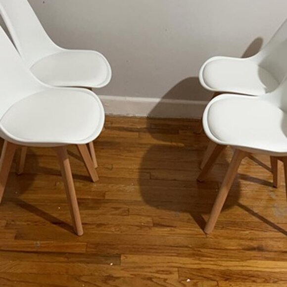 NEW Set of 4 Dining Kitchen Mid-Century Modern Chairs with Wood Legs, PU Leather - Picture 3 of 8